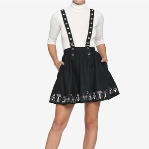 Hot Topic Mushroom Border Grommet Suspender Skirt Black Size XL Skater Mini